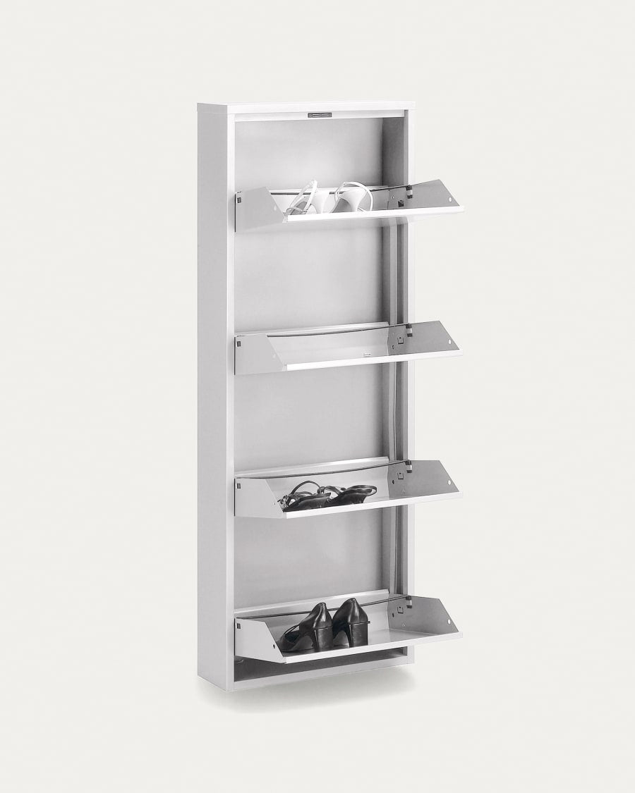 4 Shelves Metal Shoe Storage Cabinet White