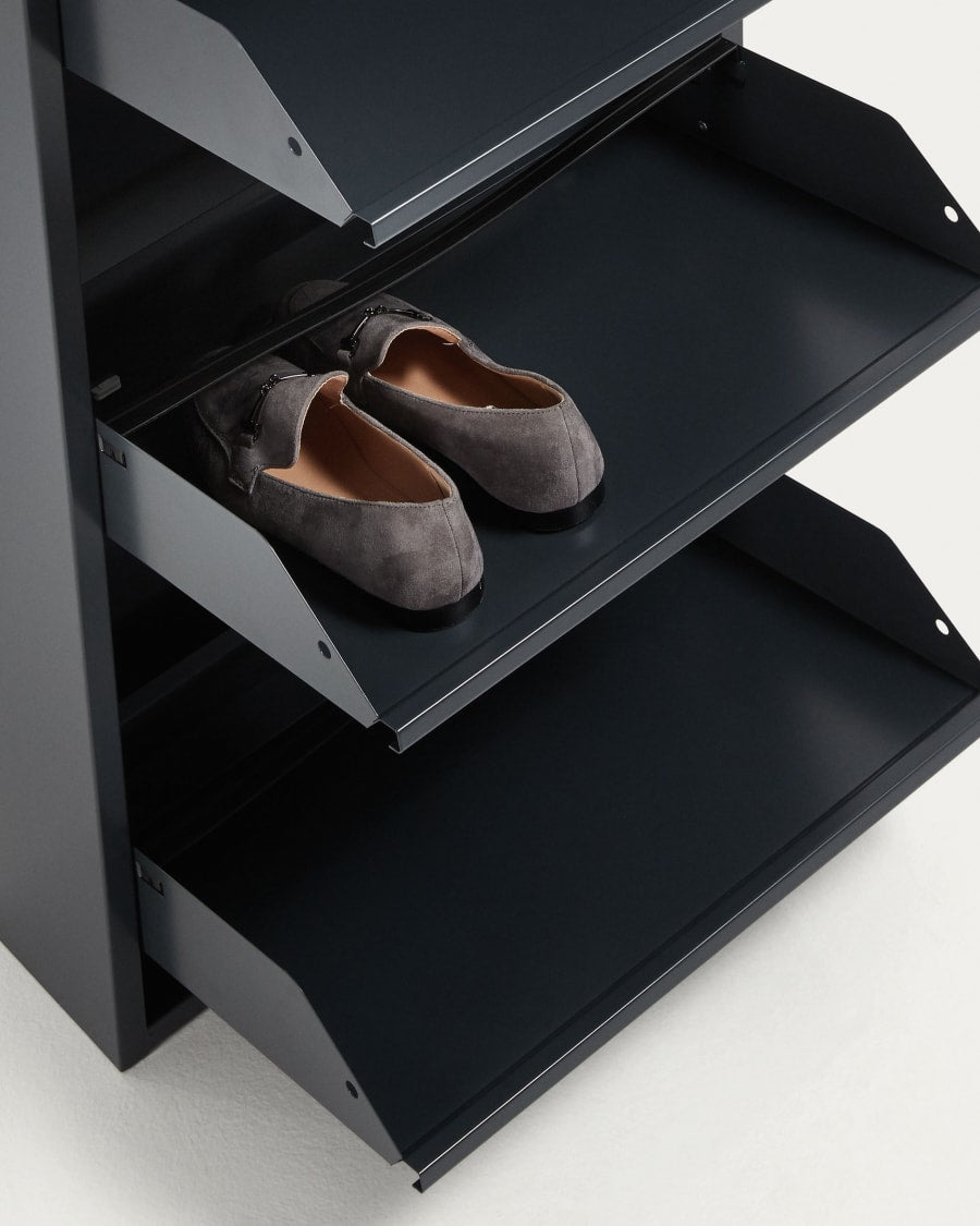 5 Shelves Metal Shoe Storage Cabinet Black