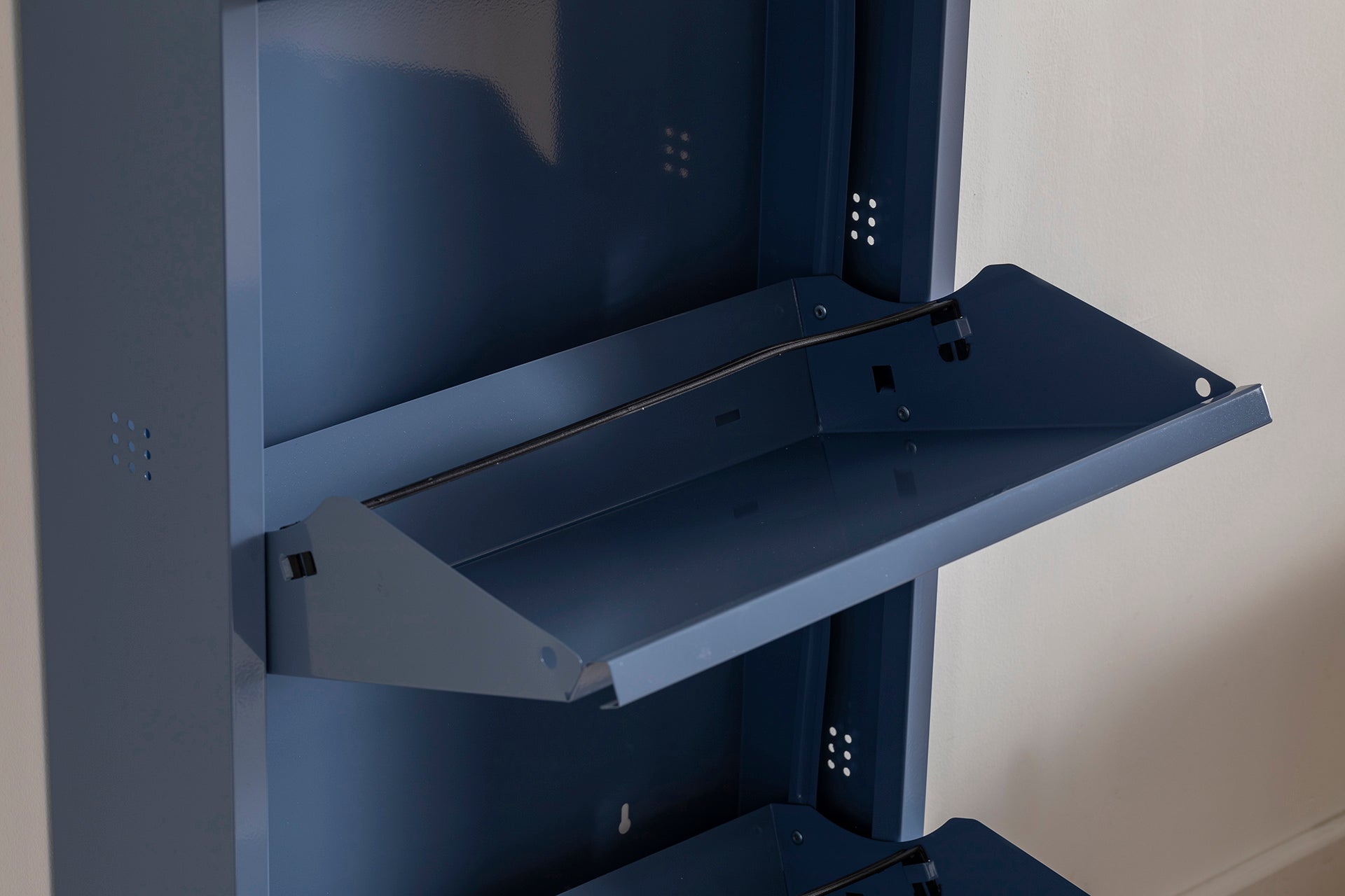 3 Shelves Metal Shoe Storage Cabinet Blue