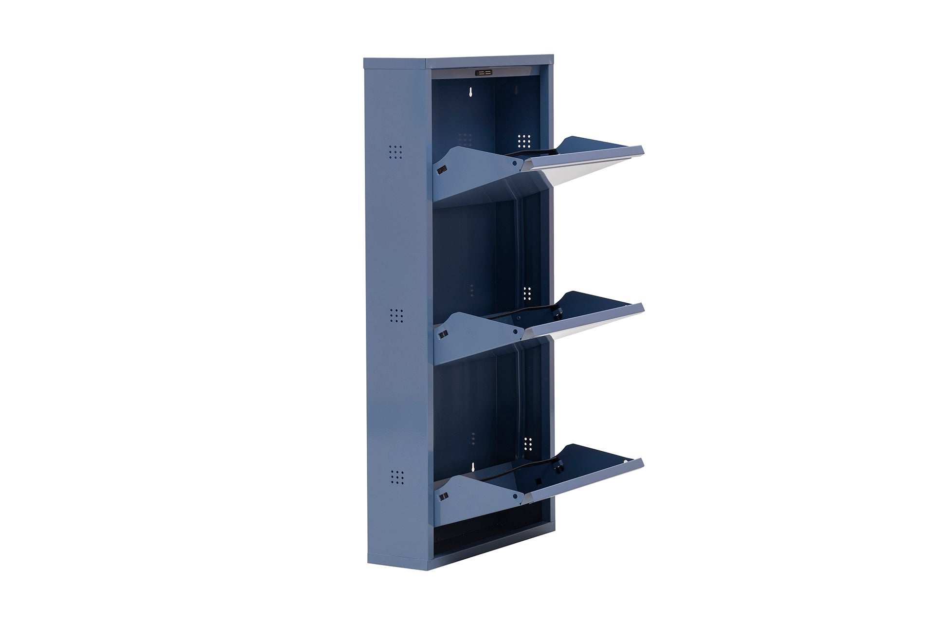 3 Shelves Metal Shoe Storage Cabinet Blue