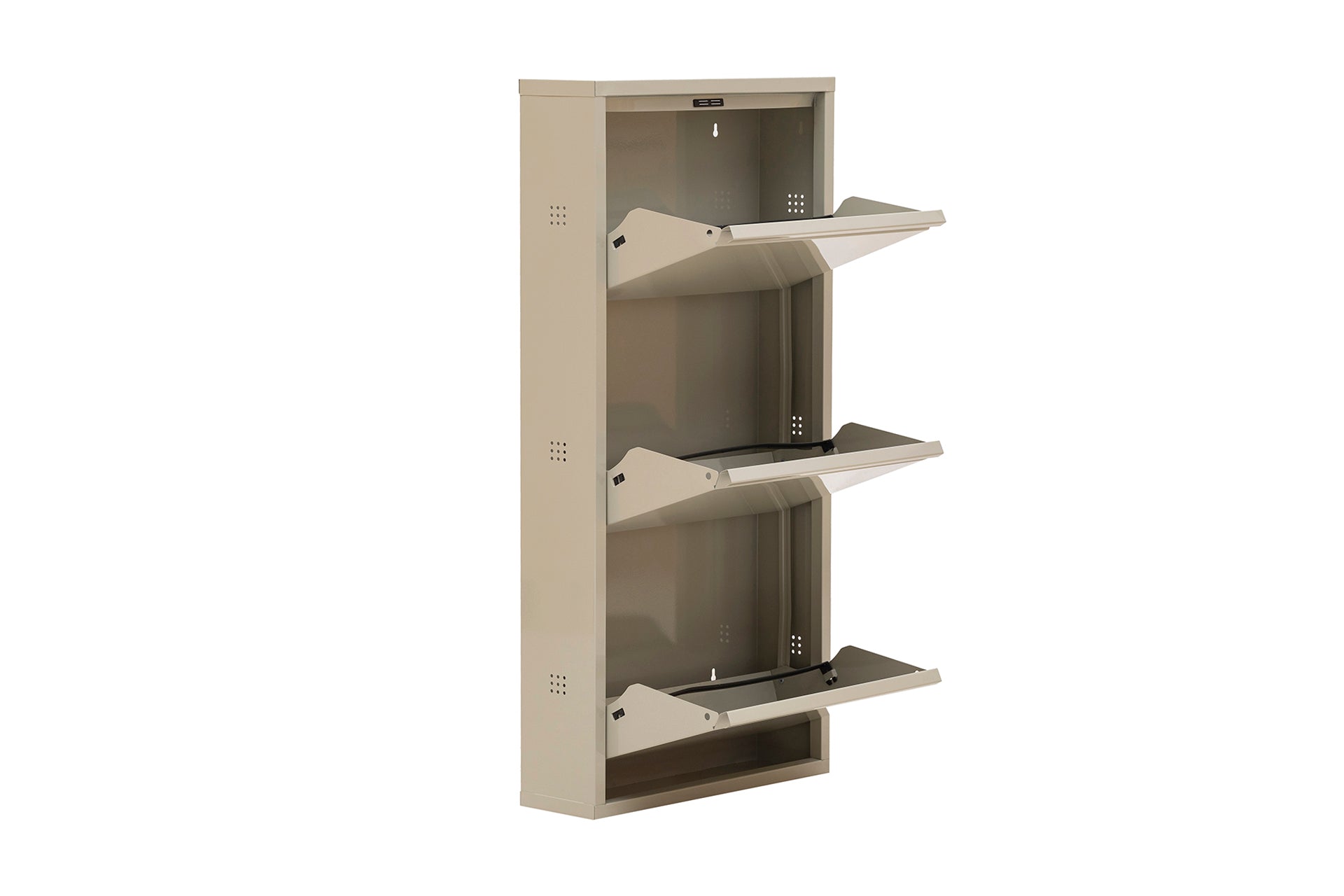 3 Shelves Metal Shoe Storage Cabinet Begie